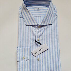 NEW Caliban Men's Slim Blue Stripe 100% Cotton Shirt Long sleeve Sizes 43
